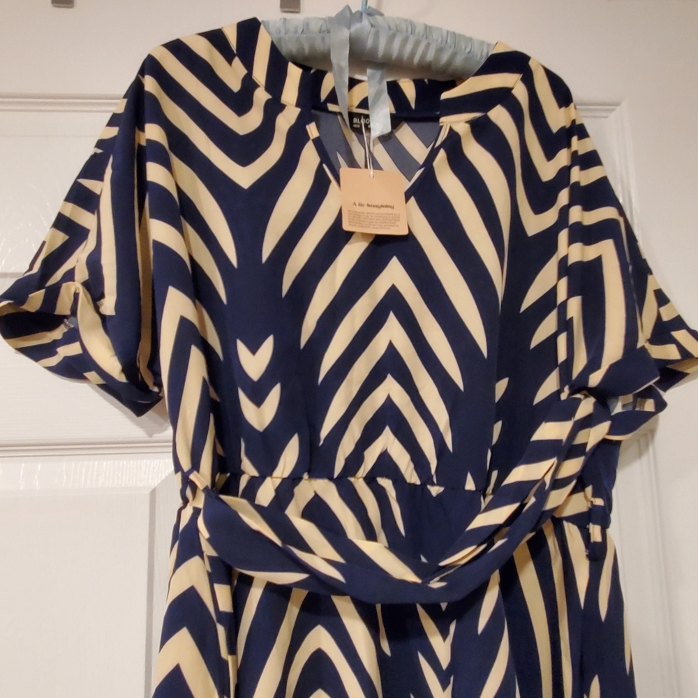 BloomChic Navy and Cream Striped Dress